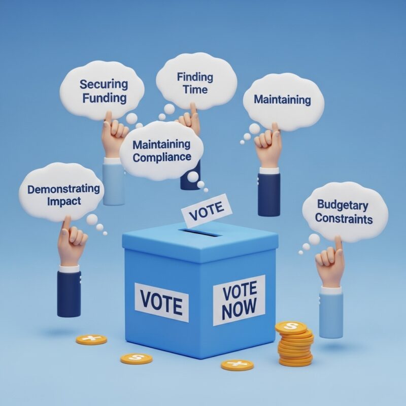 Illustration of a voting box, representing the poll. Text: "VOTE NOW"