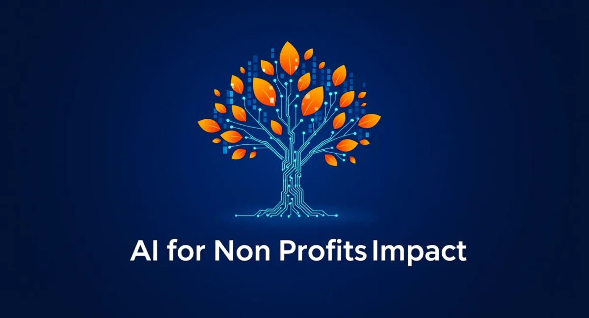 A digital tree with glowing circuit branches, representing the strategic use of AI for nonprofit funding.