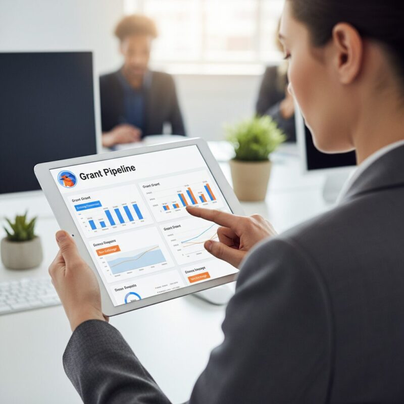 Finance Director using FundRobin dashboard to track grant performance obligations