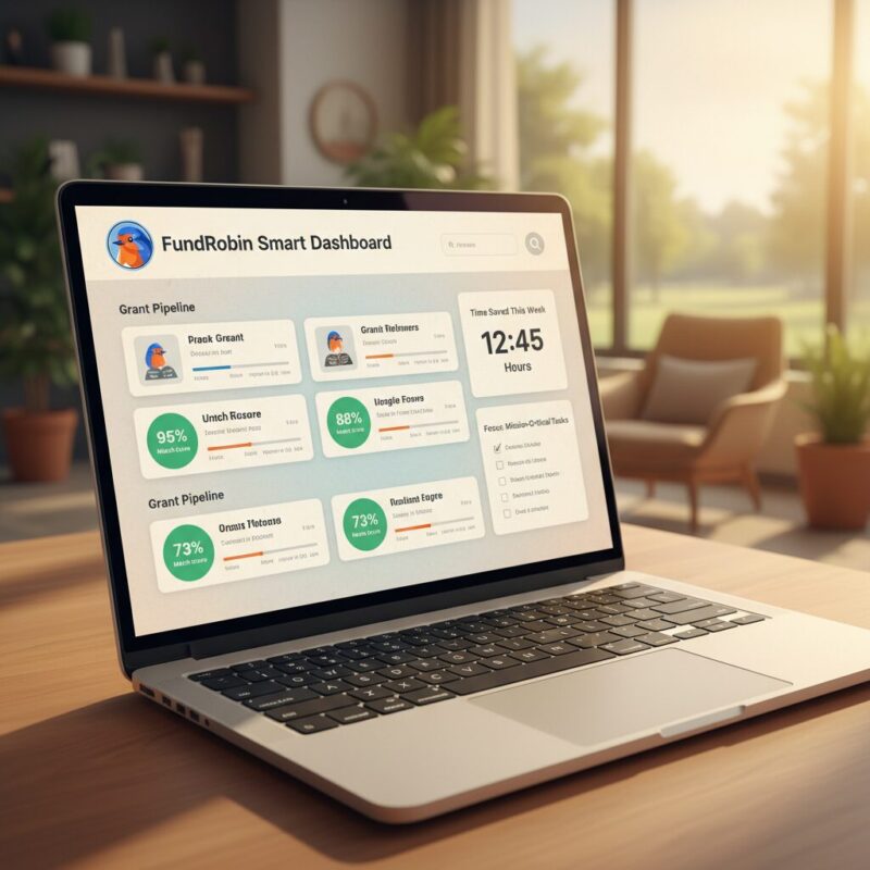 FundRobin Smart Dashboard interface showing centralized grant pipeline