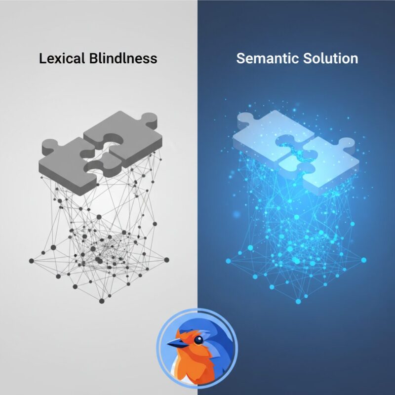 Illustration of keyword mismatch vs semantic matching in grant search