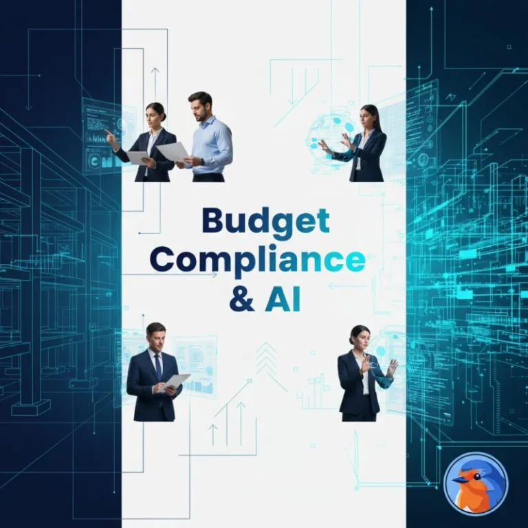 Budget Compliance and AI featured image with split architectural and digital design