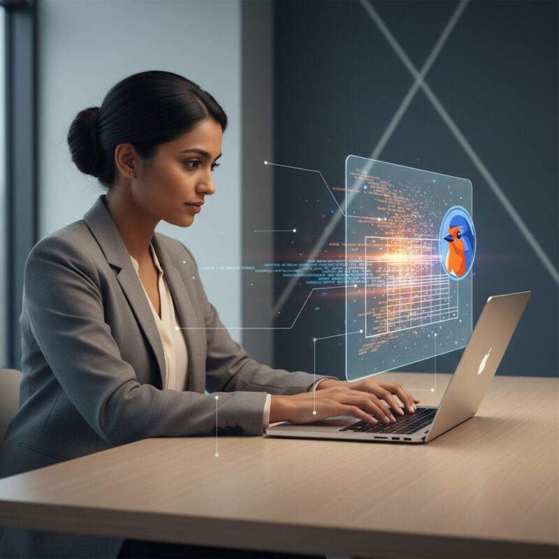 Grant writer using AI tools to organize data into a logic model structure