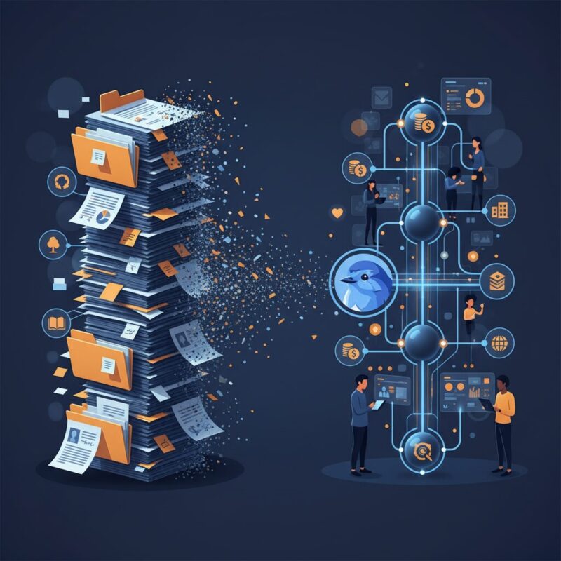 Abstract visualization of messy grant data transforming into streamlined AI matches