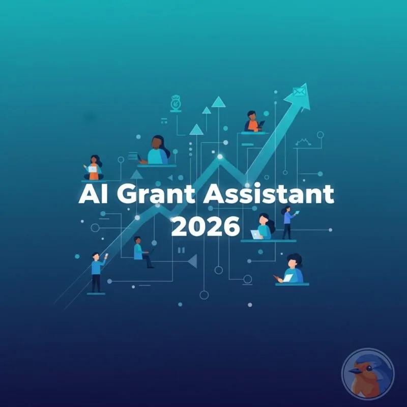 AI Grant Assistant 2026 featured image with growing funding network nodes on a blue gradient