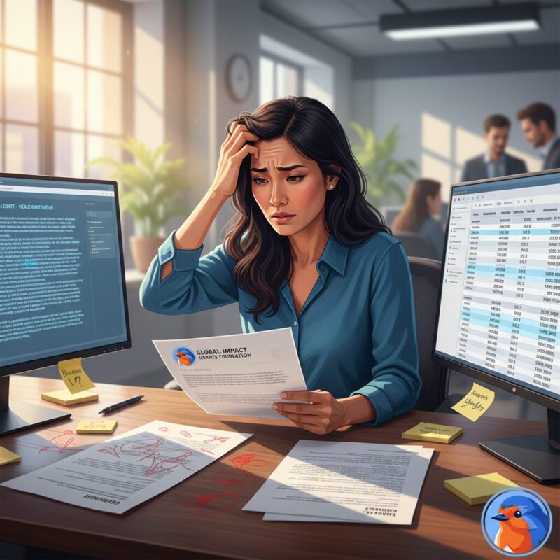 Development director experiencing frustration while reviewing generic AI output for a grant proposal