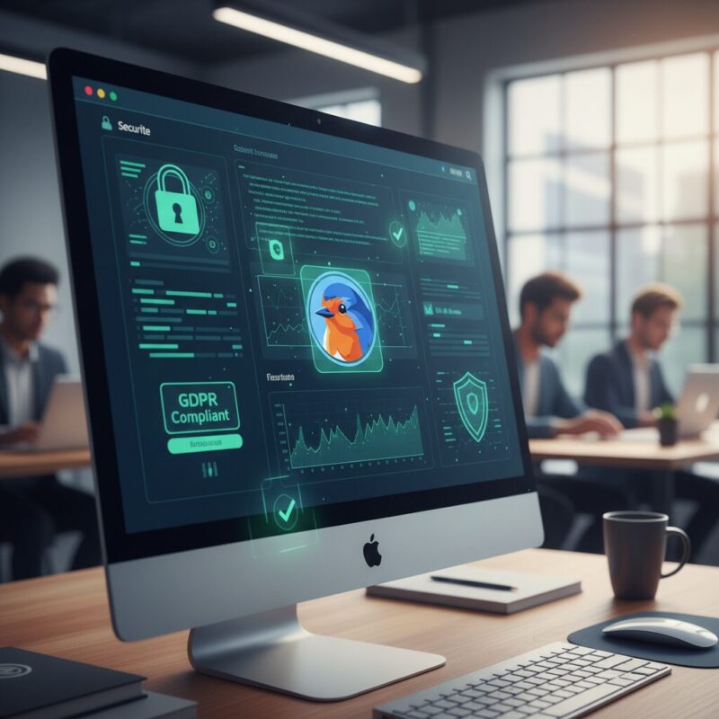 Digital interface showing GDPR compliance and secure data encryption