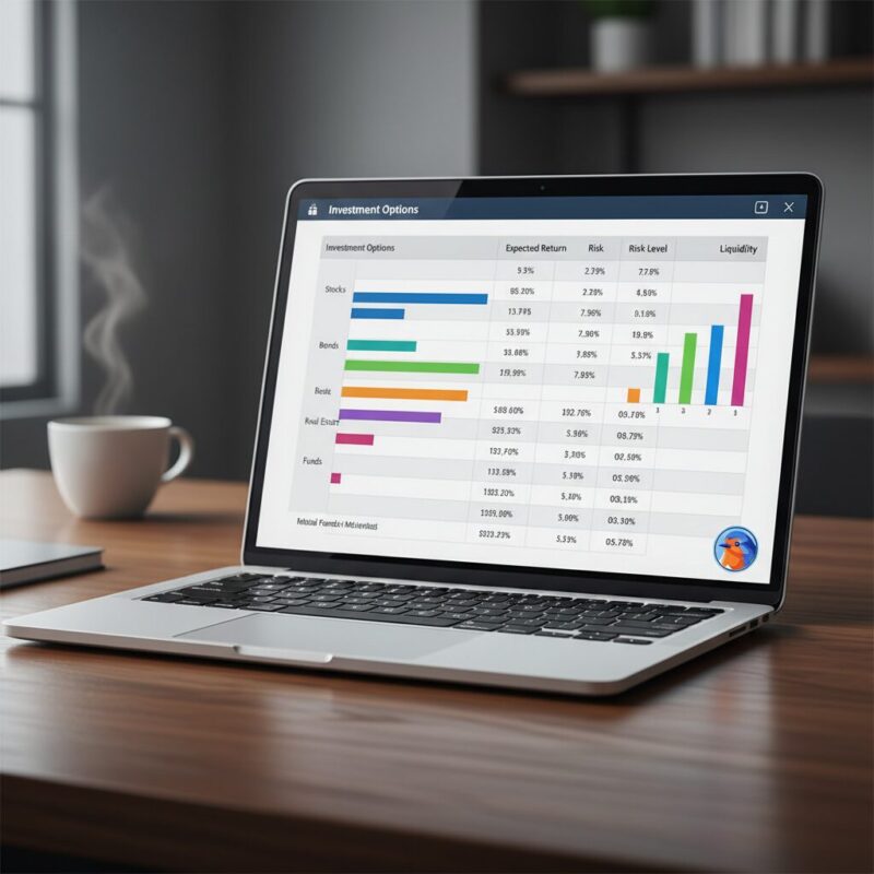 Financial comparison matrix on a laptop screen showing cost of capital