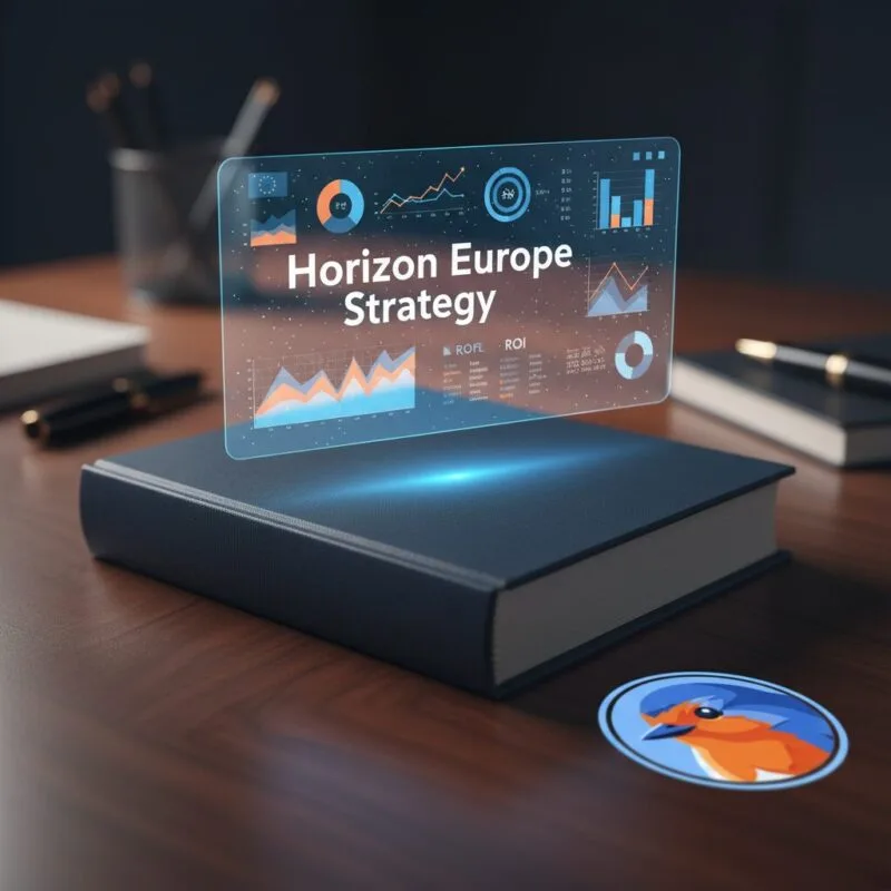 Horizon Europe Strategy featured image with glowing data holograms over a premium notebook