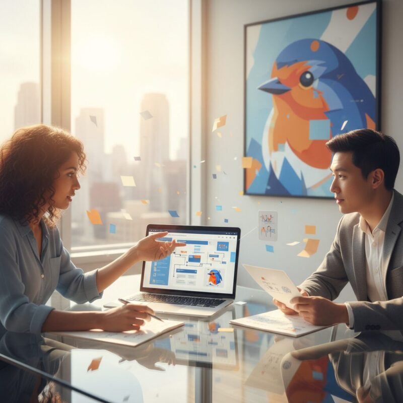 Nonprofit directors collaborating on a grant proposal draft at a conference table