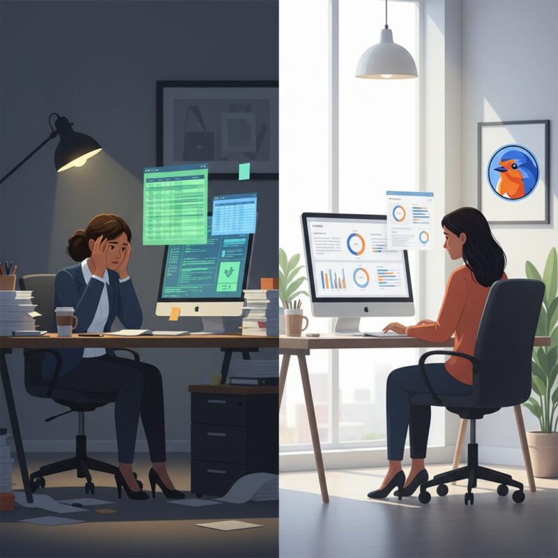 Nonprofit professional transitioning from cluttered spreadsheets to an integrated grant management dashboard