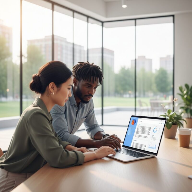 Nonprofit professionals collaborating efficiently on a modern grant writing platform