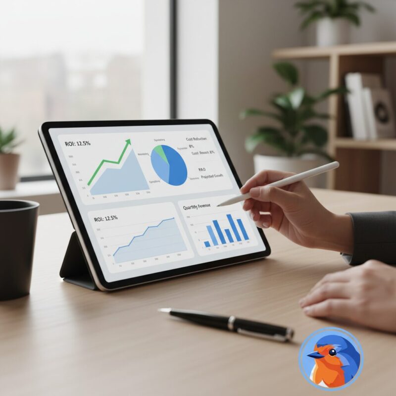 Professional calculating software ROI and total cost of ownership on a tablet