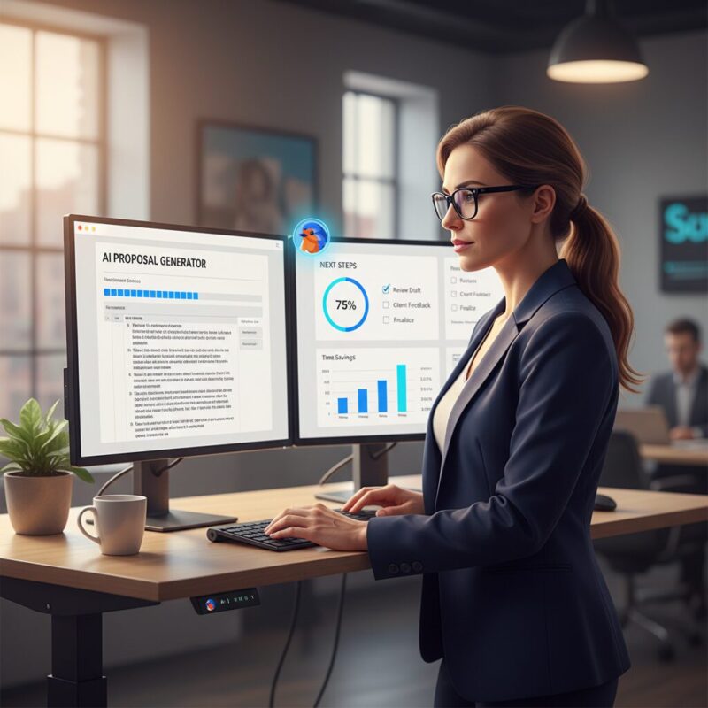 Professional using AI software to draft a grant proposal efficiently