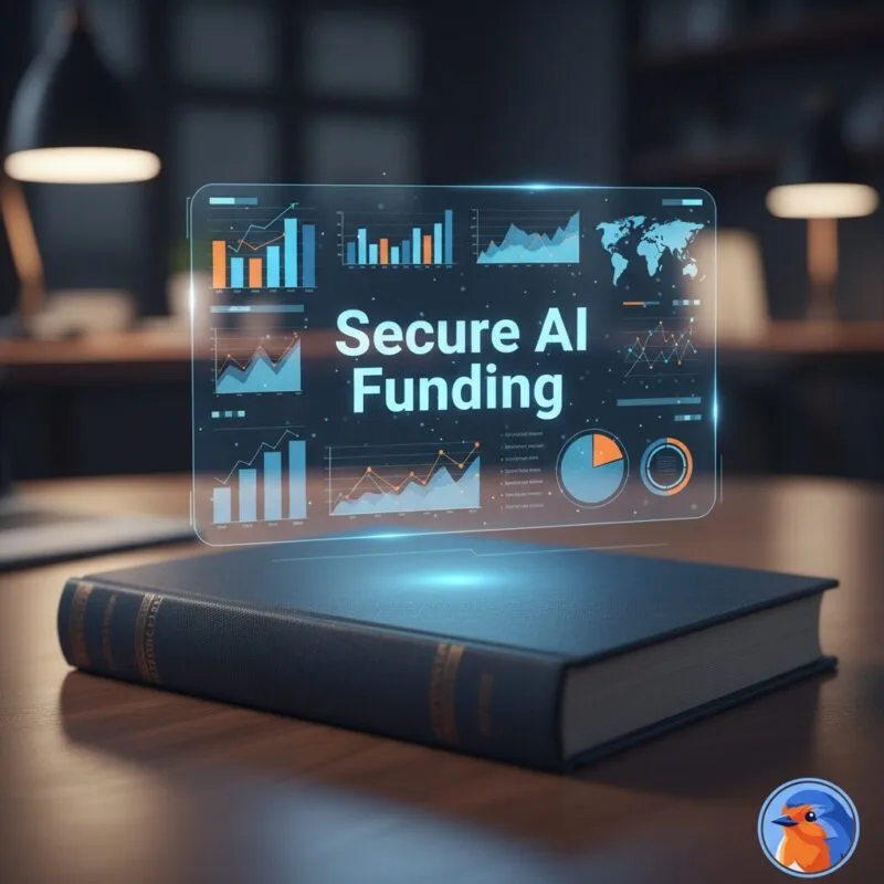 Secure AI Funding featured image with holographic data interface and premium corporate desk