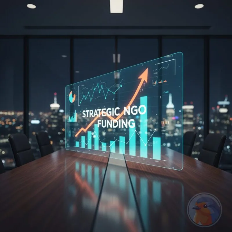 Strategic NGO Funding featured image with holographic financial growth charts