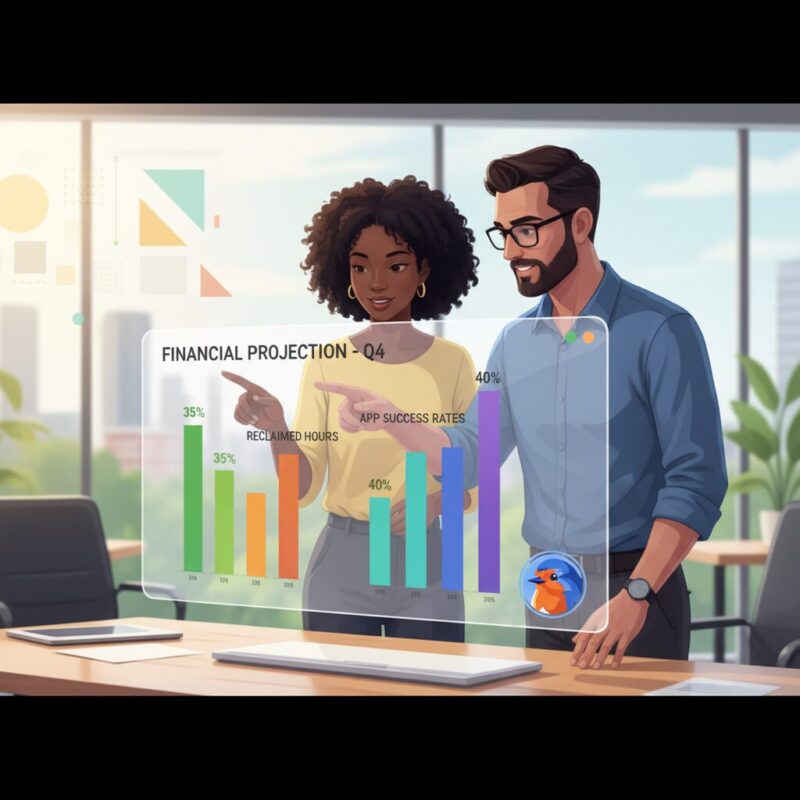 Team reviewing financial ROI and time savings from grant management software