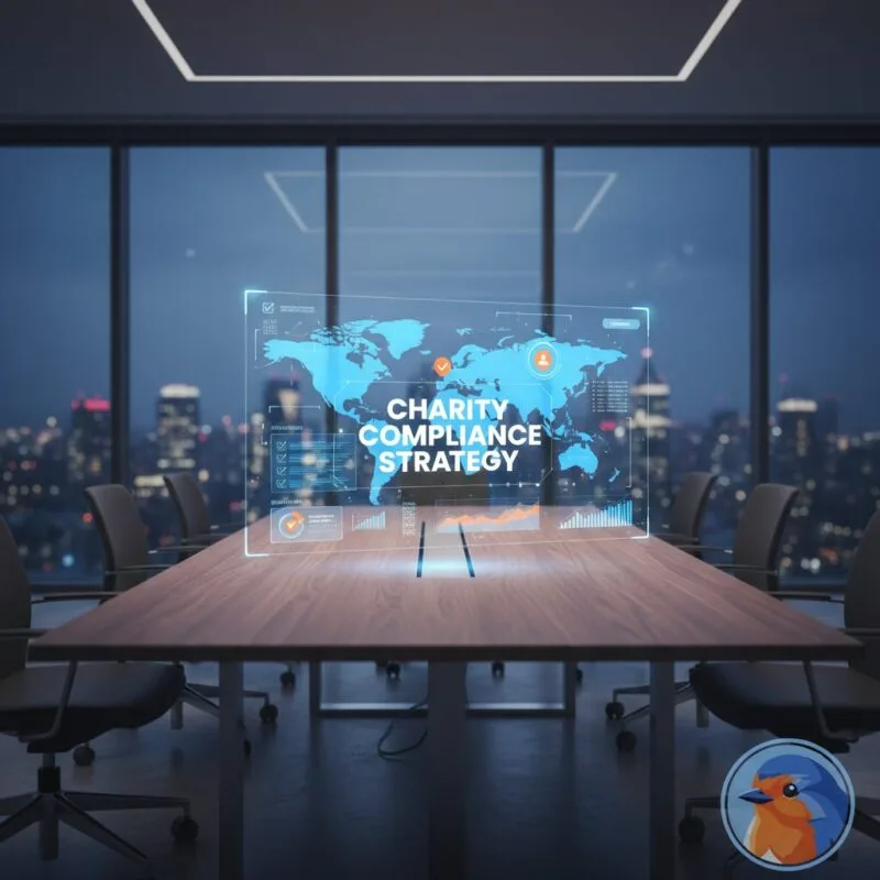 Charity Compliance Strategy featured image with holographic map and regulatory timelines