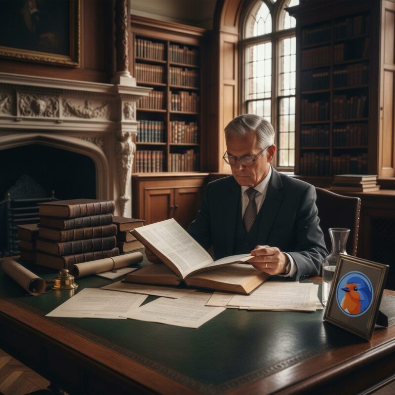 Charity trustee carefully reviewing financial liability documents