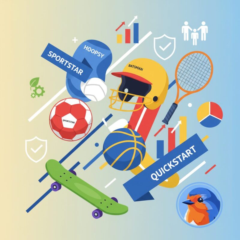 Collage of youth sports equipment and data charts illustrating corporate philanthropy metrics