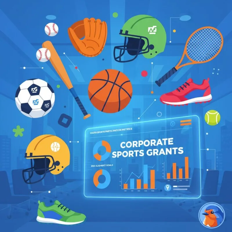 Corporate Sports Grants featured image with holographic financial and sports data overlays