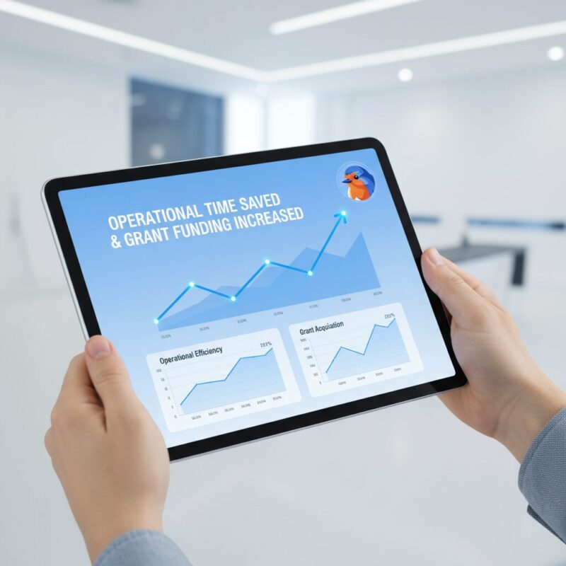 Data visualization showing upward trend in operational time saved through grant automation