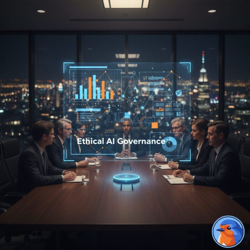 Glowing holographic knowledge graph representing grounded AI in a server room