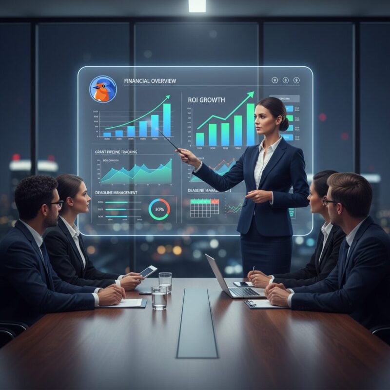 Executive presenting technology ROI business case to a nonprofit board of directors