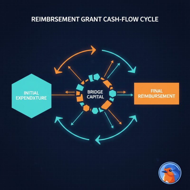 Financial flowchart diagram showing the reimbursement grant cycle and bridge capital strategy