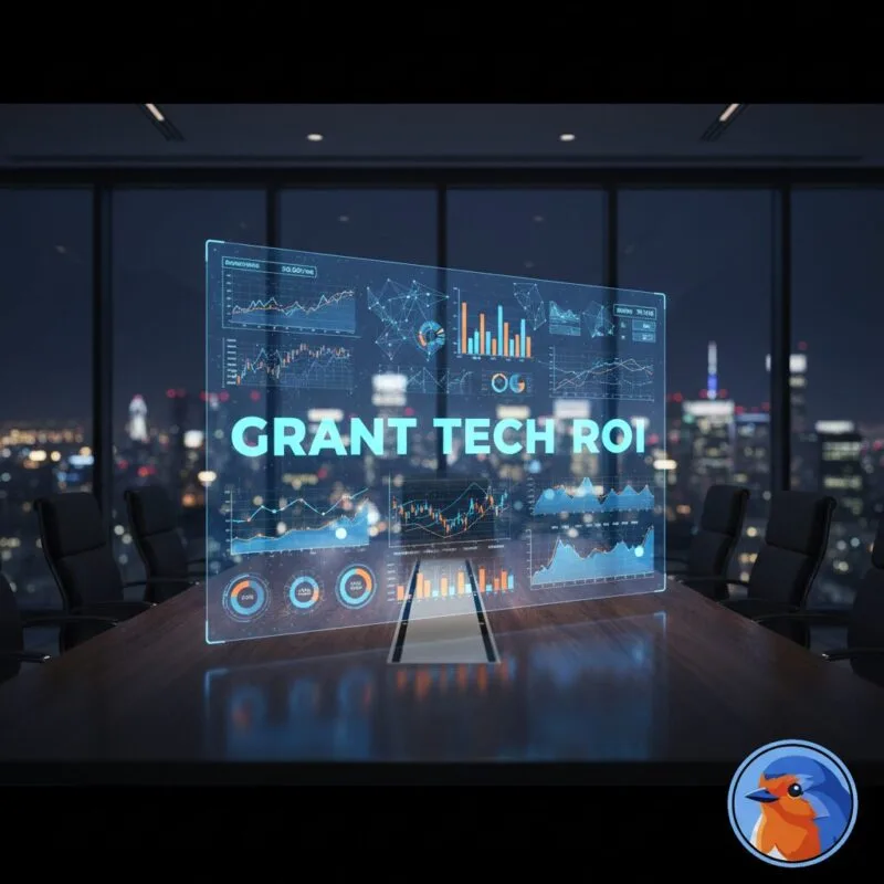 Grant Tech ROI featured image with glowing financial charts and corporate boardroom