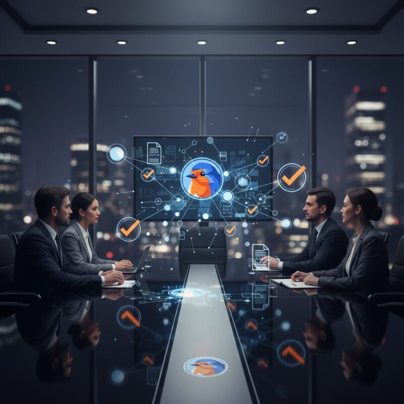 Holographic interface showing interconnected grant compliance checks and data analysis