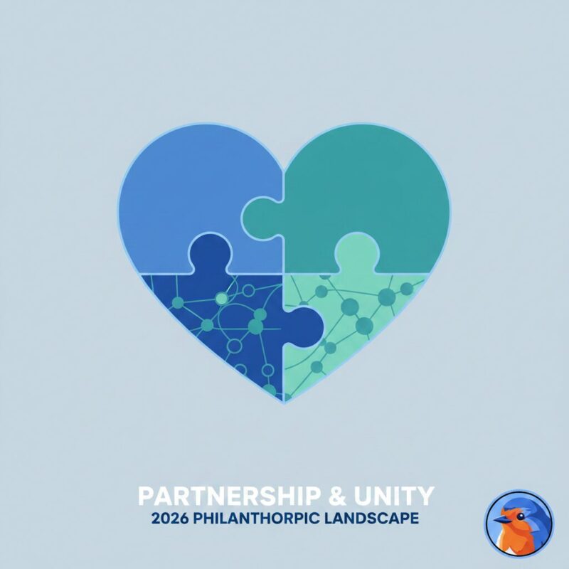 Minimalist flat design illustration of puzzle pieces forming a heart in blue and teal colors