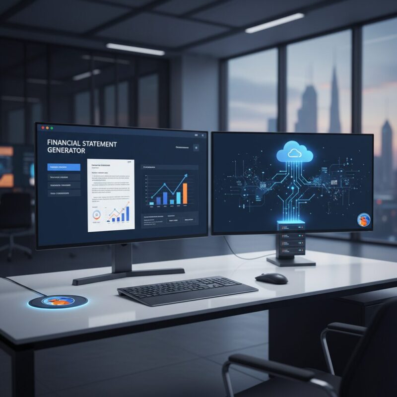 Modern workspace displaying an AI-generated formal document on dual monitors