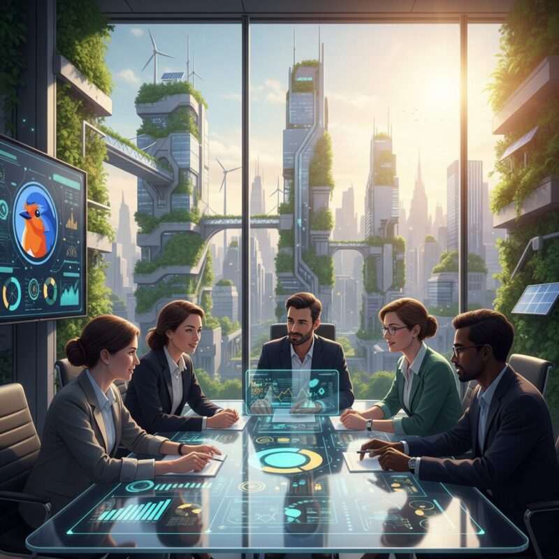 Nonprofit leaders and corporate executives collaborating in a modern boardroom