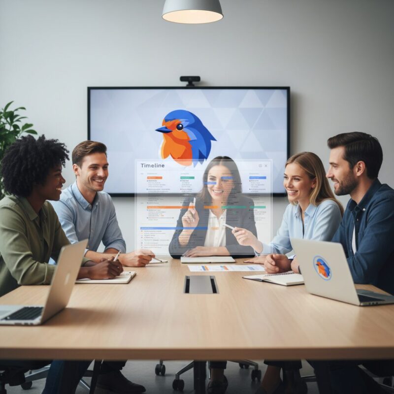 Nonprofit team collaborating on a grant strategy around a modern conference table