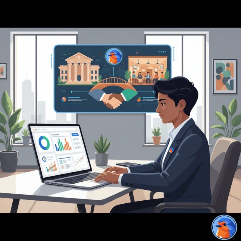 Operations director using compliance tracking software on a laptop