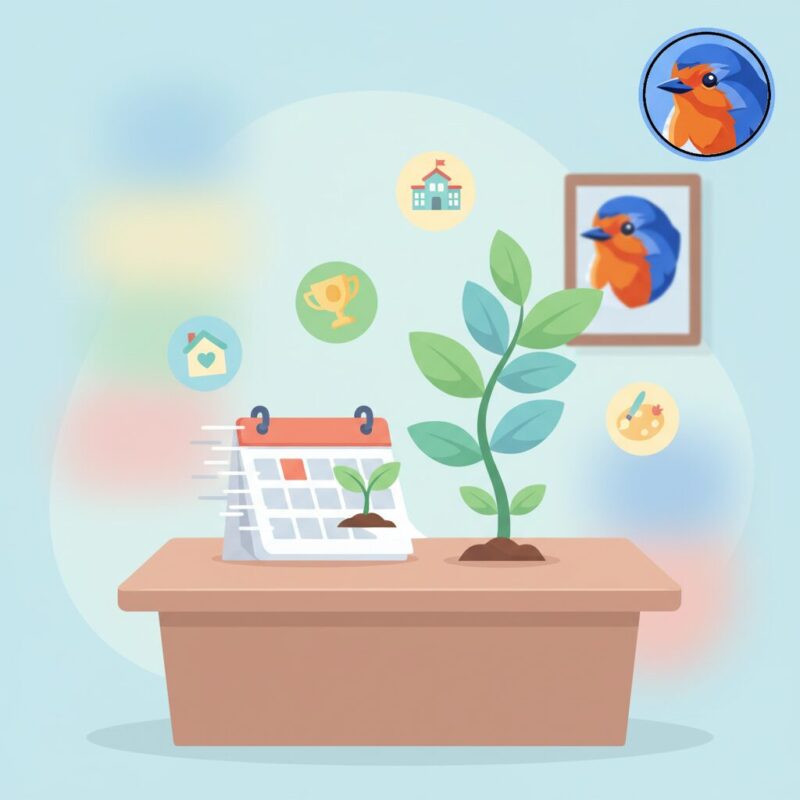 Pastel illustration of a calendar and growing plant representing multi-year funding