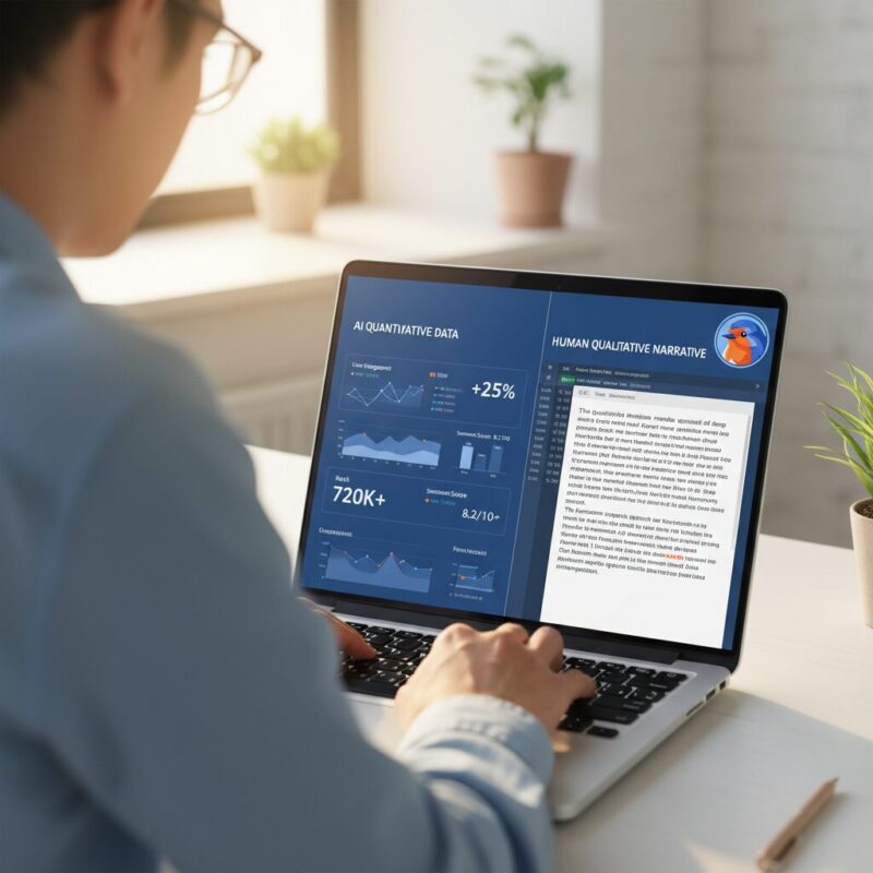 Professional reviewing and editing AI-generated data to add human narrative context