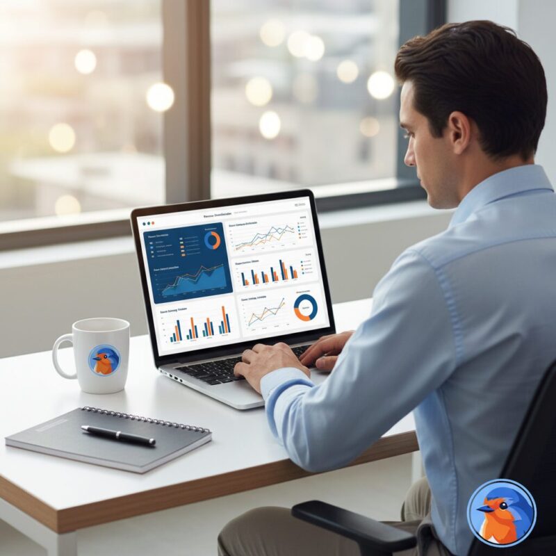 Professional reviewing financial charts and grant funding pipelines on a laptop