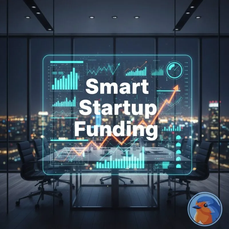 Smart Startup Funding holographic display in a modern corporate boardroom