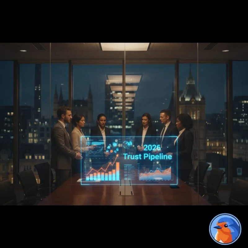 2026 Trust Pipeline strategic visualization with glowing data charts
