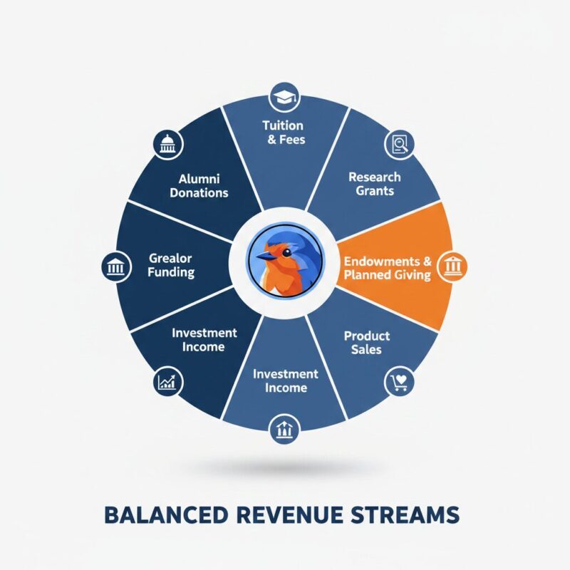 7-spoke wheel diagram highlighting the Endowments and Planned Giving revenue stream