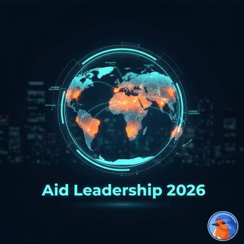 Aid Leadership 2026 featured image showing a corporate boardroom with holographic global map