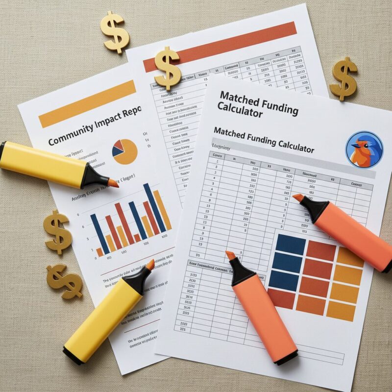 Arts and culture grant documents showing community impact metrics and matched funding