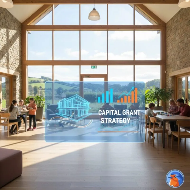 Capital Grant Strategy featured image with holographic building wireframes and financial charts