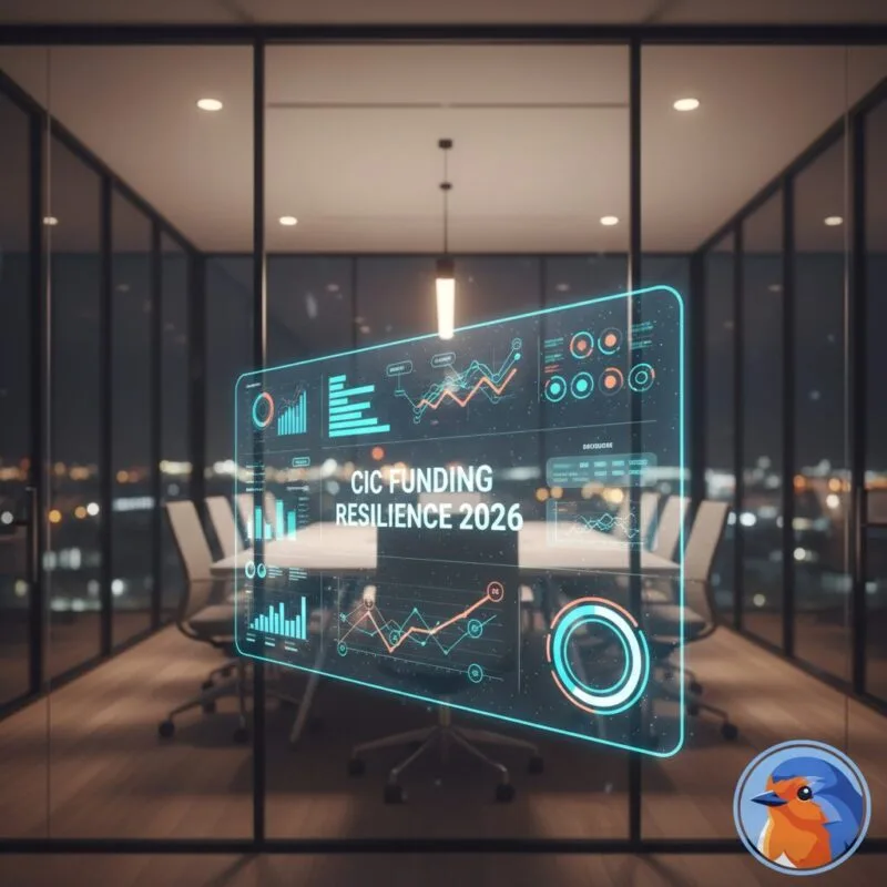 CIC Funding Resilience 2026 holographic financial data in a modern boardroom
