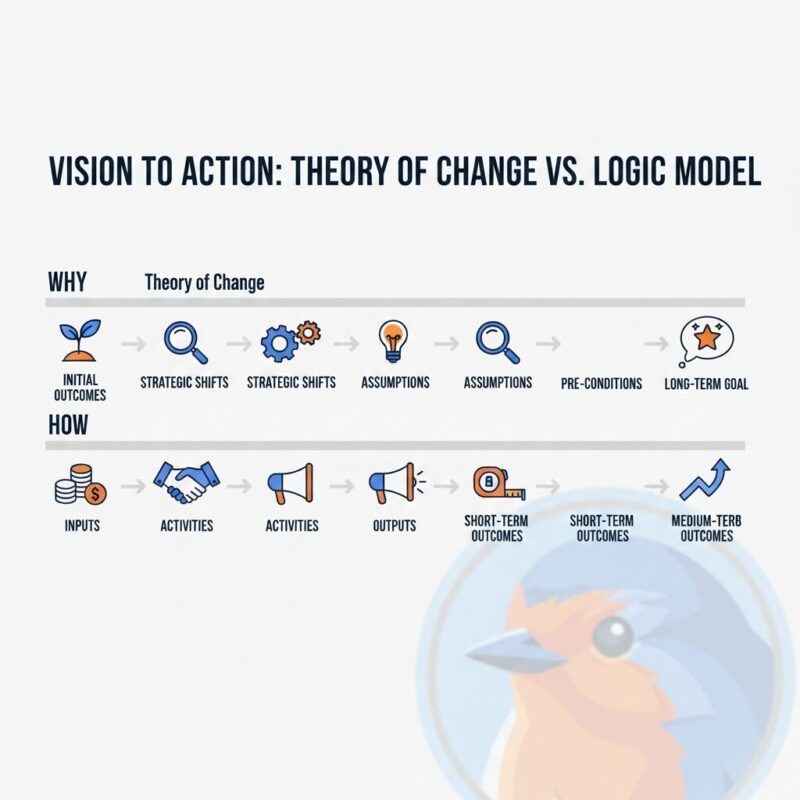 Comparison diagram showing Theory of Change versus Logic Model structures