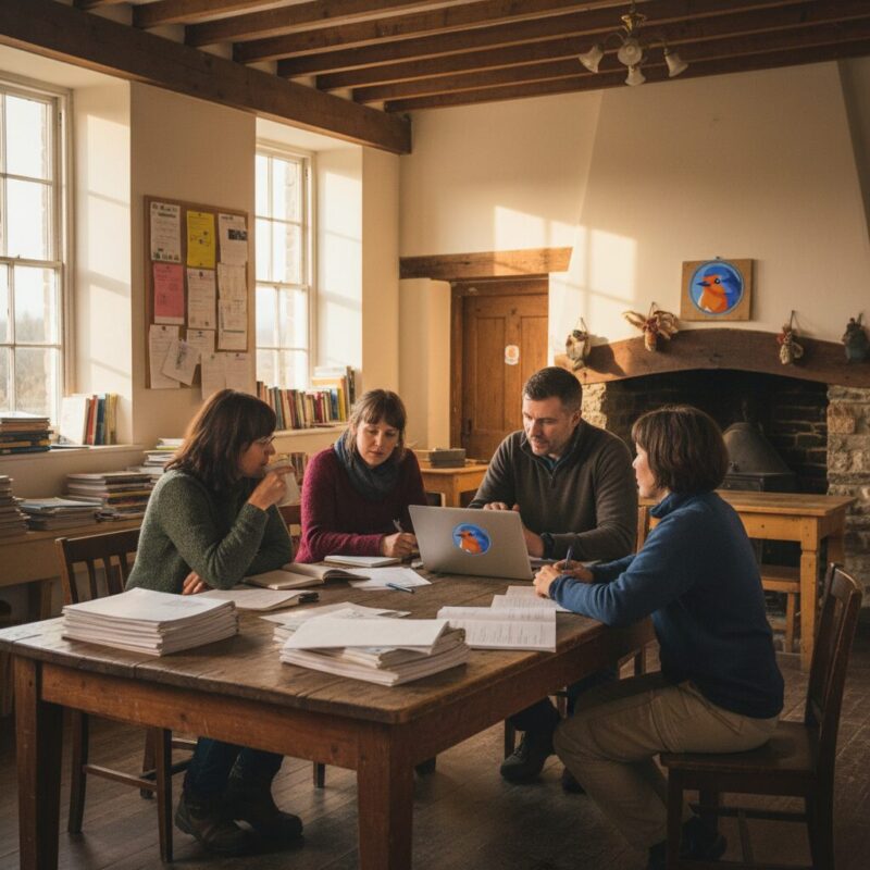 Cumbrian community project leaders planning a grant strategy in a local hall