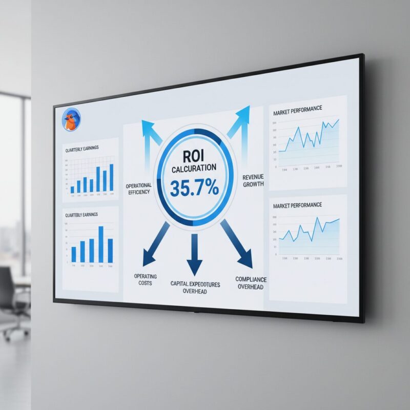 Data visualization showing ROI and cost savings metrics from modernized financial operations