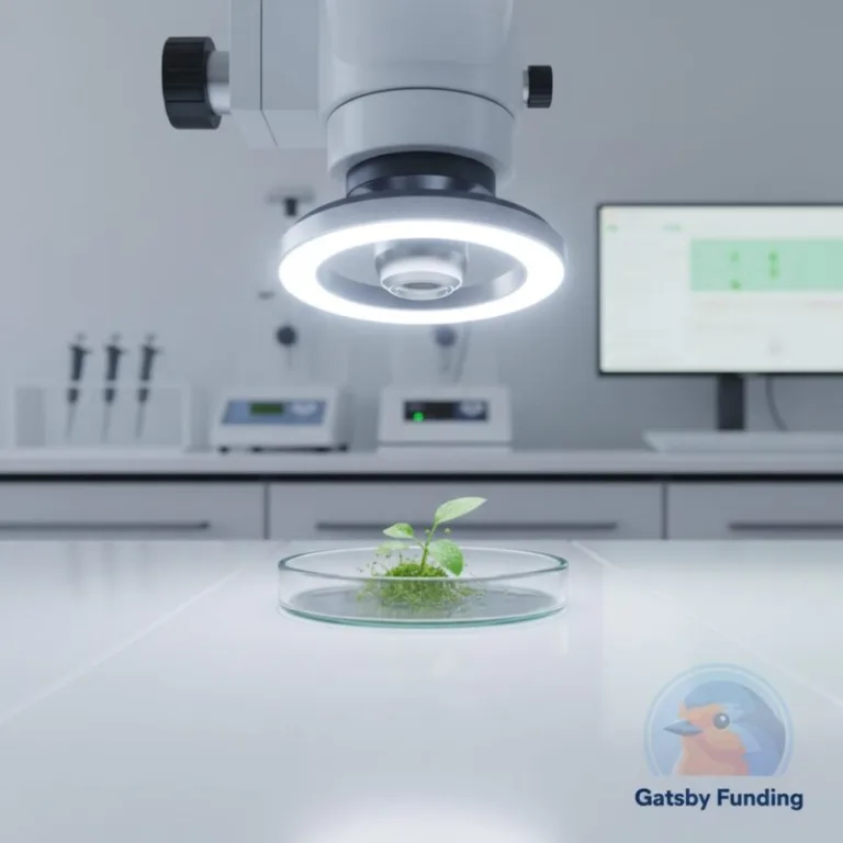 Gatsby Funding featured image showing holographic data in a modern scientific laboratory
